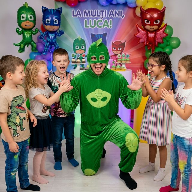 Animator Gekko Pjmasks Onesie pentru petreceri copii marca Superparty în Bragadiru