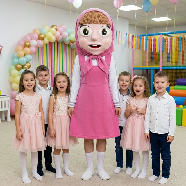 Animator Masha Fullhead Mascot pentru petreceri copii marca Superparty în Corbeanca