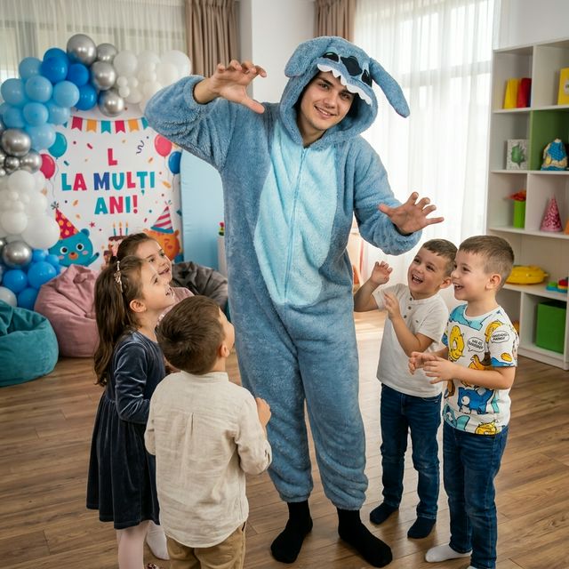 Animator Stitch Mascot pentru petreceri copii marca Superparty în Bragadiru